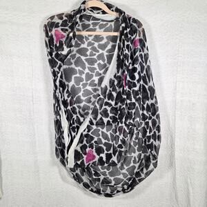 Natasha Infinity Scarf Black White Animal Print Pink Hearts Lightweight Loop